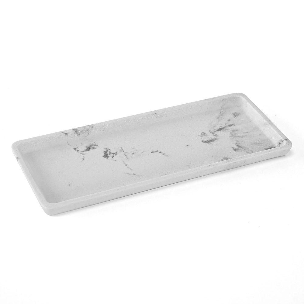 Set accessori bagno effetto marmo 3 pezzi con dispenser portaspazzolino e vassoio in resina Ivy