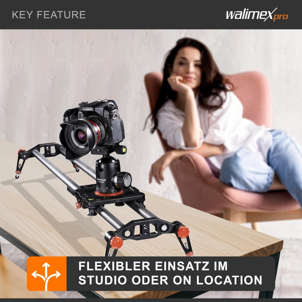 Walimex Pro Carbon Video Slider Pro (100 cm, movimenti fluidi della fotocamera, inclusa borsa per il trasporto e livella) nero