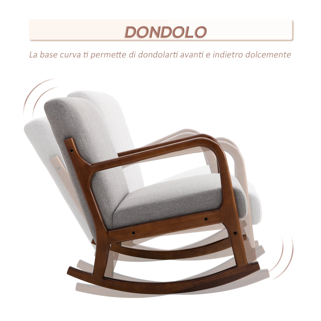 Poltrona Imbottita a Dondolo in Legno e Tessuto Grigio ¨C Zephmum ¨C 64x86x80cm
