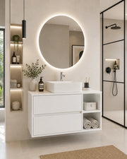Mobile bagno con top in legno e lavabo da appoggio ORIGENBATH ZEUS senza specchio 80x45 cm Destra bianco