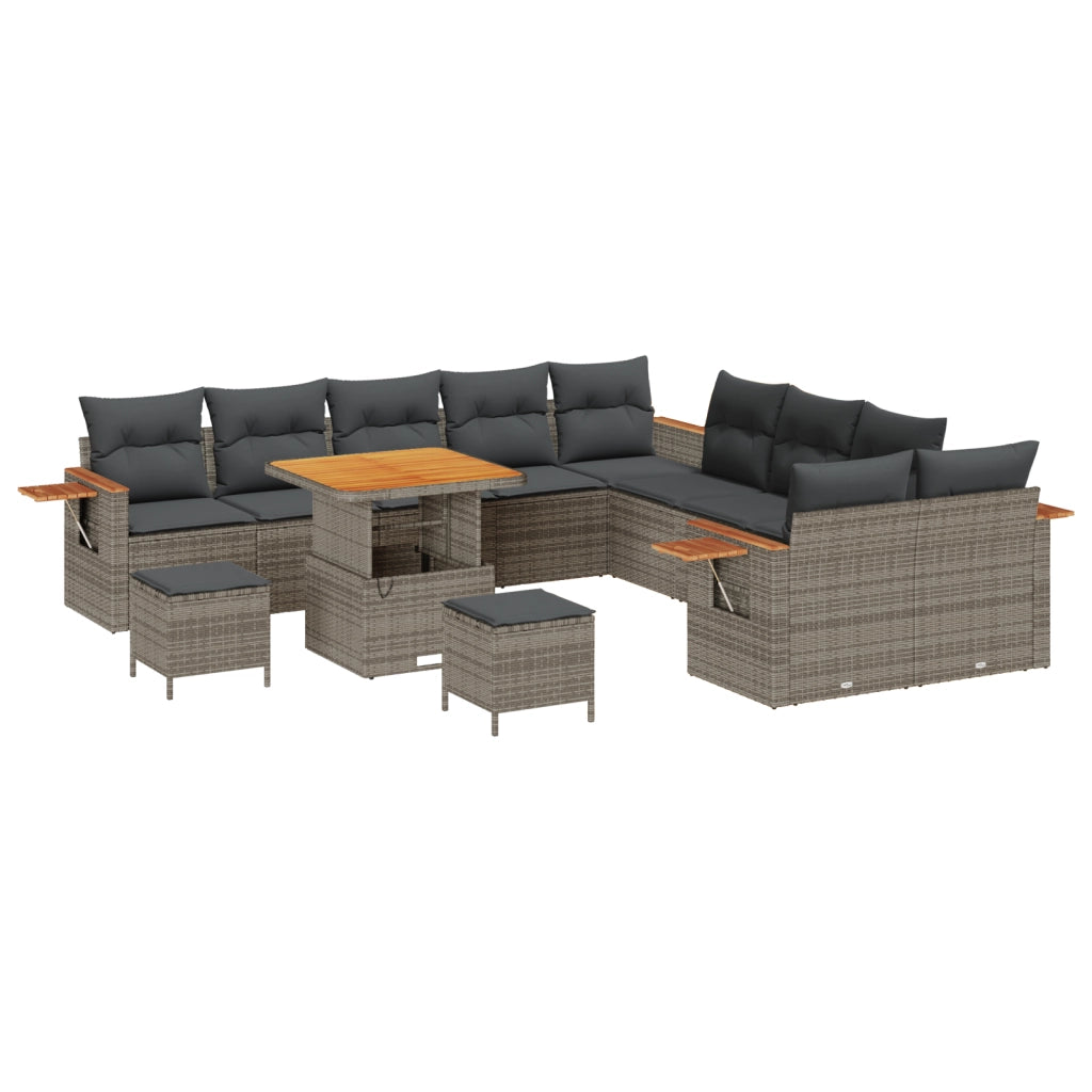 Set di Divani da Giardino con 13 Pezzi e Cuscini Grigio Polyrattan Acacia