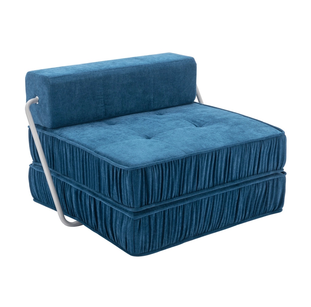 Divano letto pieghevole modulare in ciniglia blu 186x93x44;5 cm