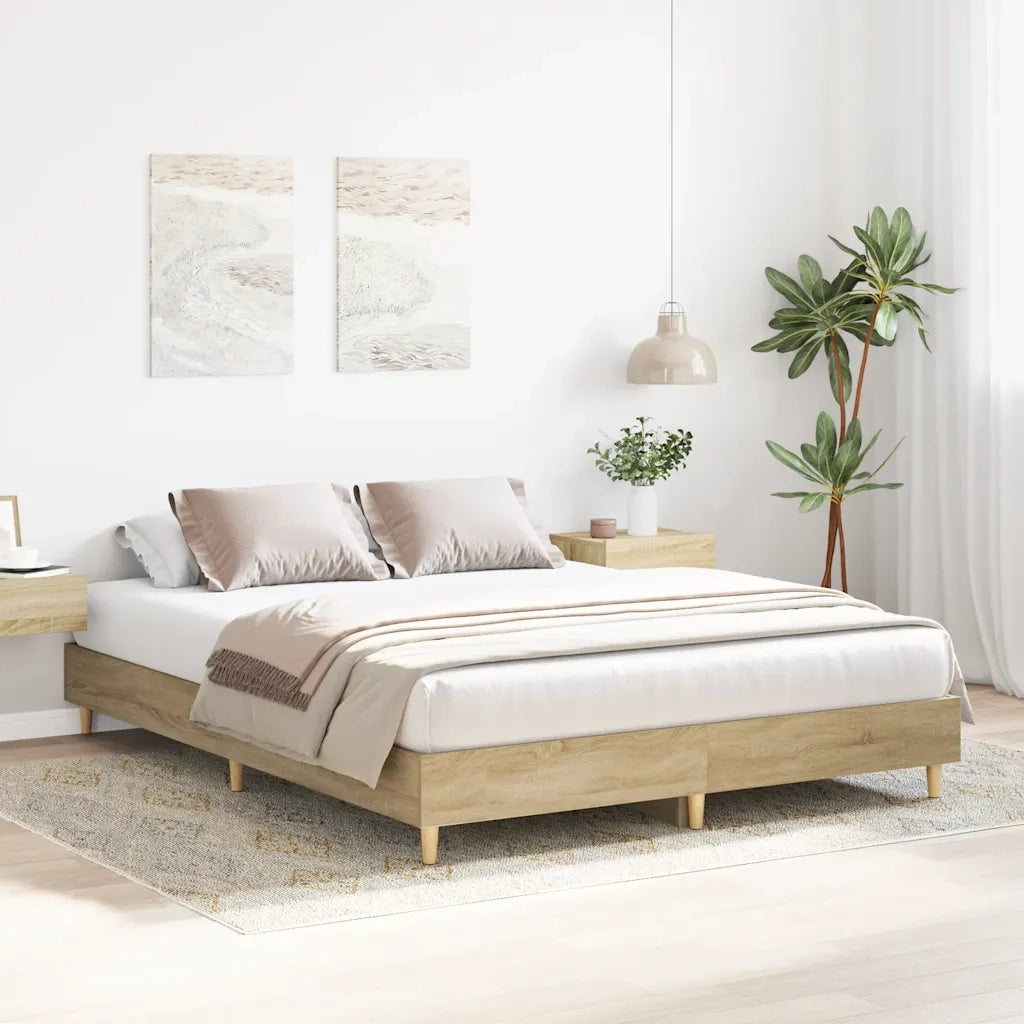 Letto matrimoniale | Letto per adulti | Giroletto senza Materasso Rovere Sonoma 140x200cm in Truciolato