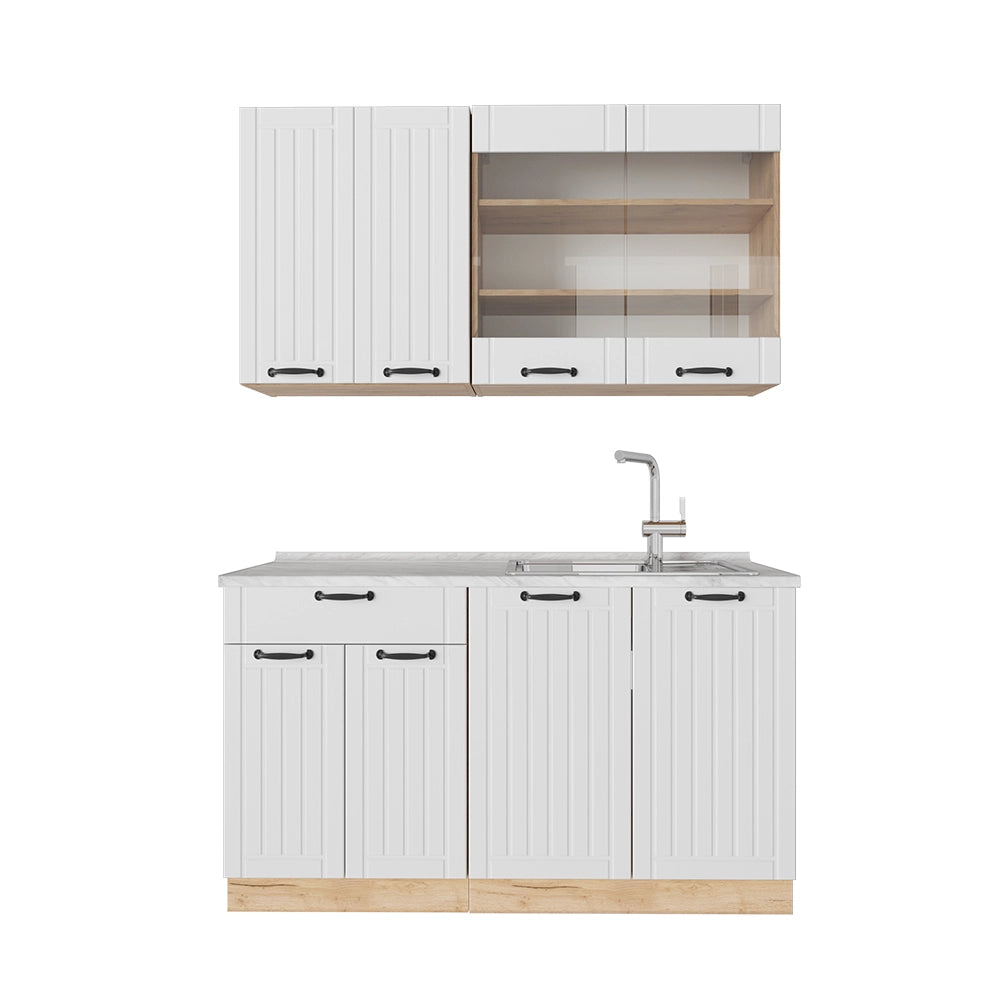 Cucina monoblocco Fame-Line Bianco rustico/Rovere dorato 140 cm, PL Marmo Vicco