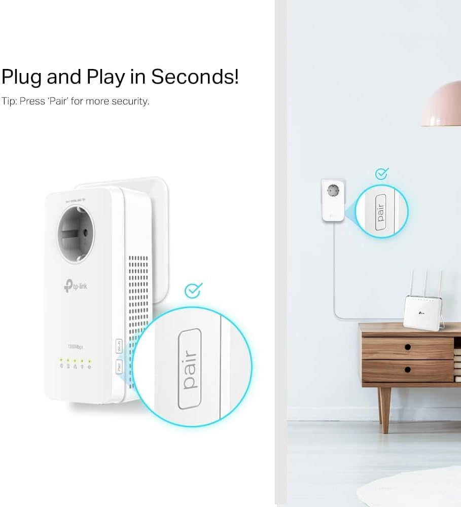 Tp-Link Tl-Wpa8631P Kit Powerline Wifi, Av1300 Mbps Su Powerline, Ac1200 Mbps Su Wifi Dual Band, 3 Porte Gigabit, Plug And Play, AV1300 Wi-Fi AC1200 con presa, Bianco