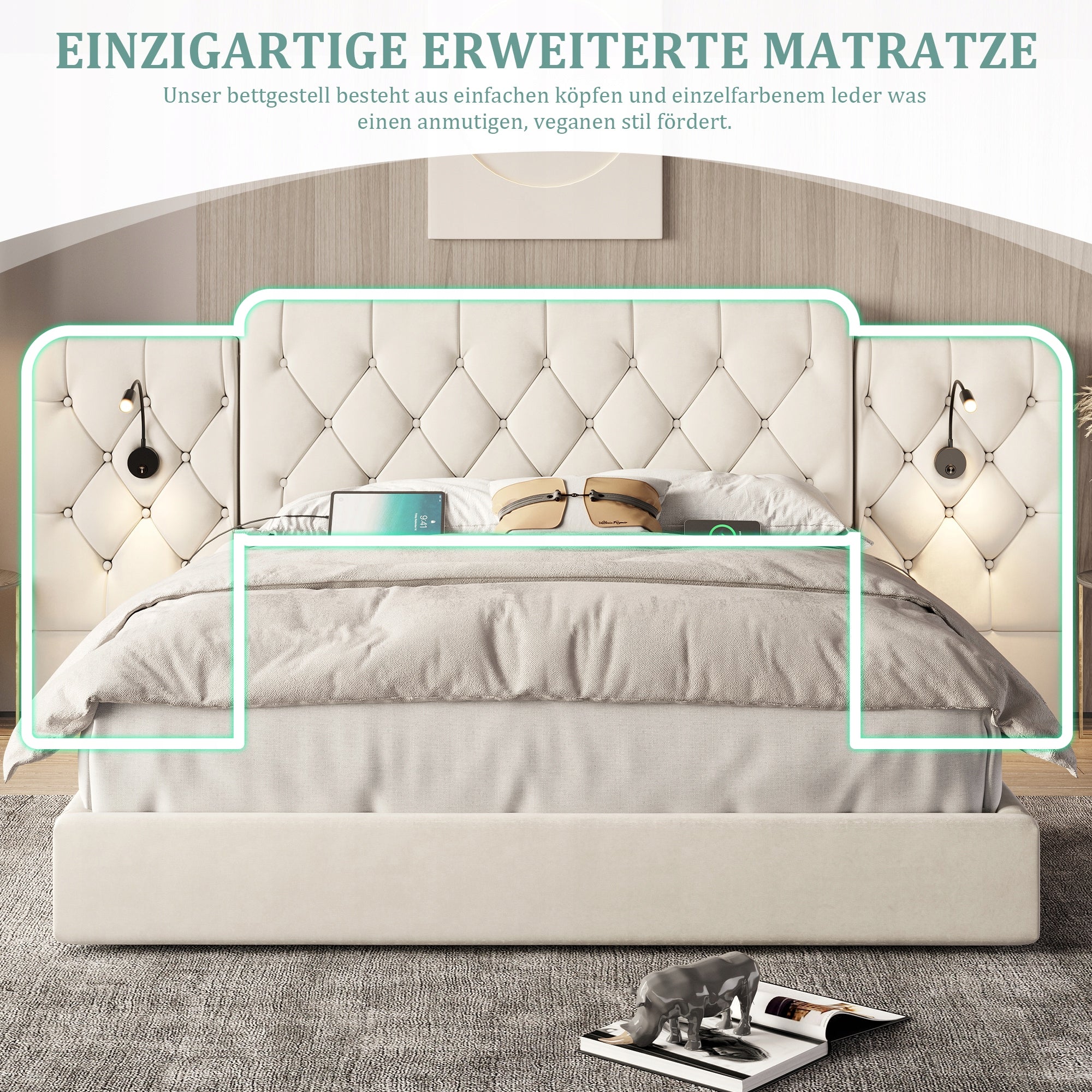 Letto con struttura sollevabile - Xylo - 180x200 - Beige