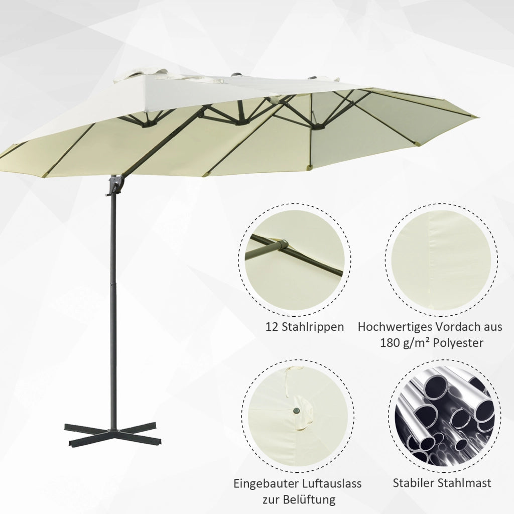 Doppio parasole a sbalzo Doppio parasole con manovella Giardino parasole regolabile Metal Cream Bianco 440 x 270 x 250 cm