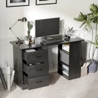 Scrivania Moderna in Legno con 3 Cassetti e 3 Ripiani per Camera e Ufficio, 120x49x72cm, Nero
