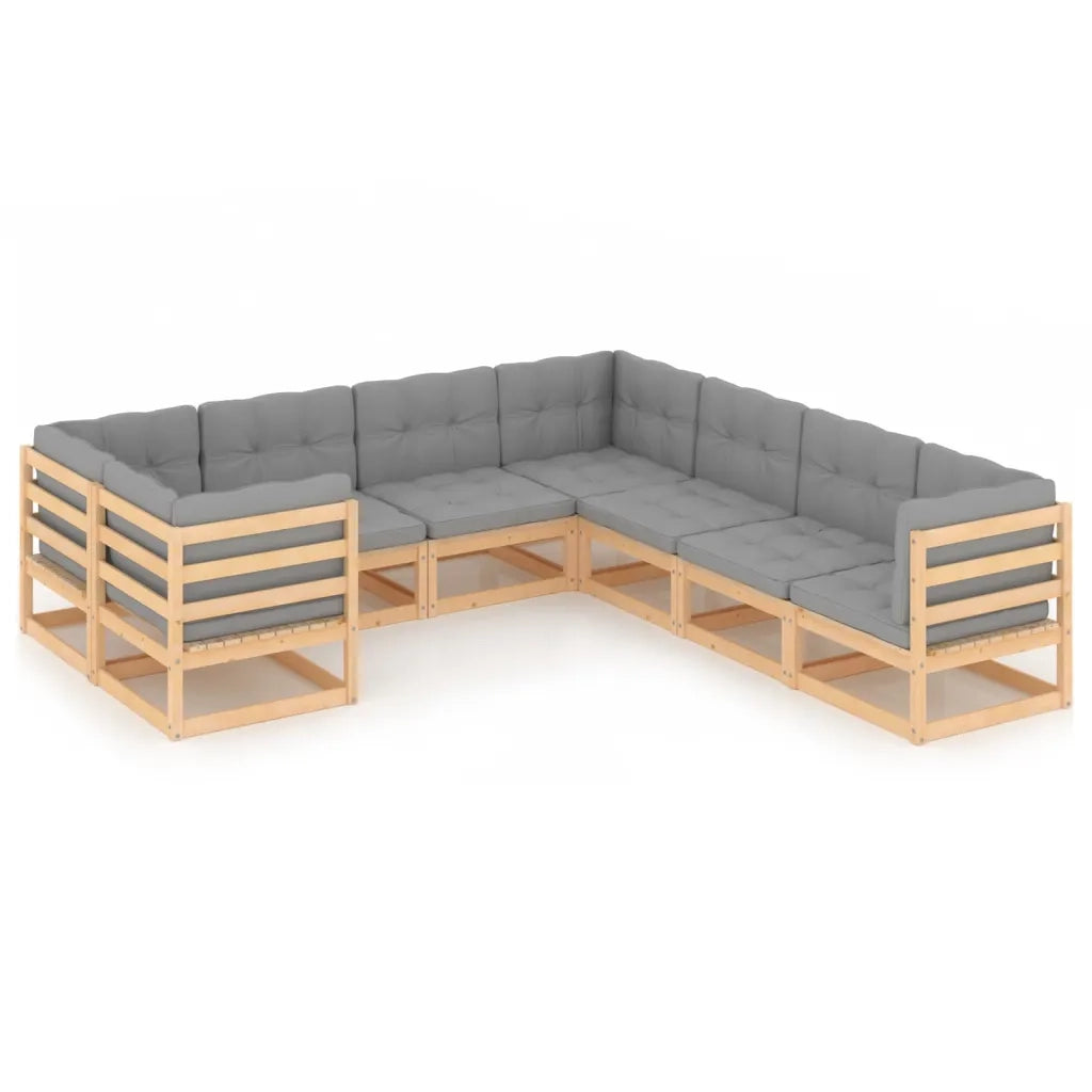 Set Salotto Giardino 8 pz Cuscini Antracite Legno Massello Pino 3077024