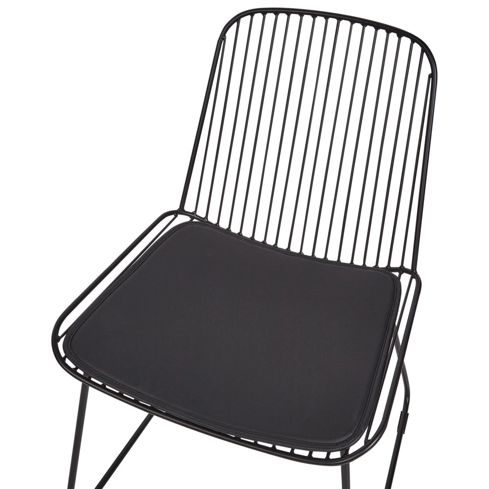 Set di 2 sedie da pranzo in metallo nero con schienale in filo di ferro e cuscini in ecopelle stile elegante glamour