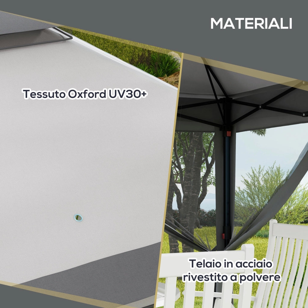 Gazebo da Giardino 326x326x272 cm Altezza Regolabile e Zanzariere Grigio Chiaro e Scuro