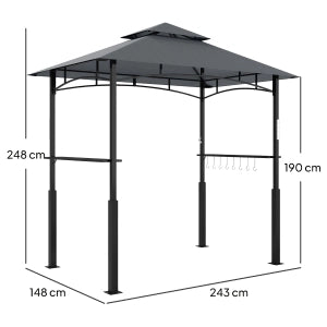 Pavillon per barbecue in metallo 243 x 148 x 248 cm con doppio tetto, LED magnetico e ripiani laterali