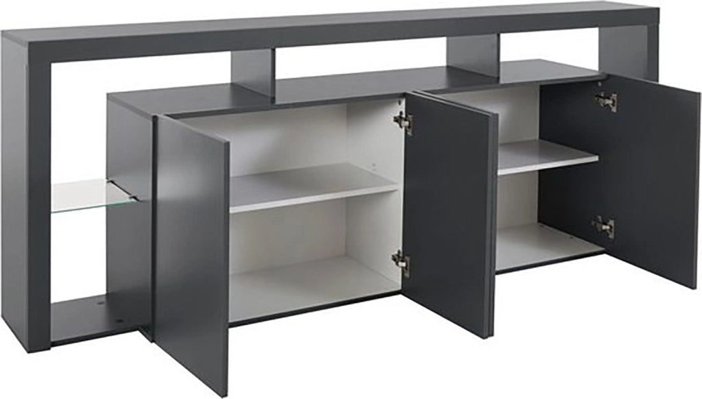 Credenza con 4 Ante e Ripiani in Vetro a Giorno 220x40x80 cm Essential 3A Grigio Antracite Opaco