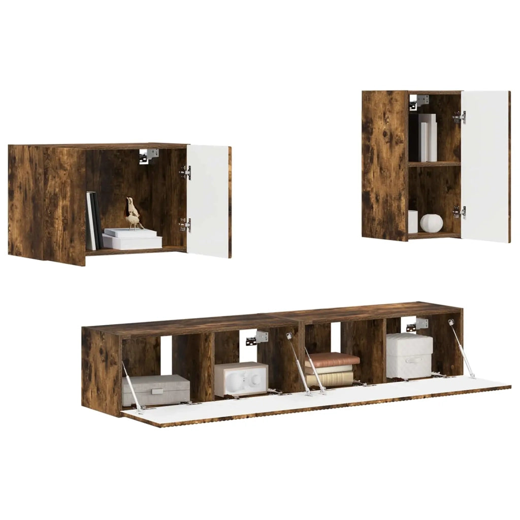 Set di Mobiletto da TV a Parete 4 pcs Rovere fumé 3408939