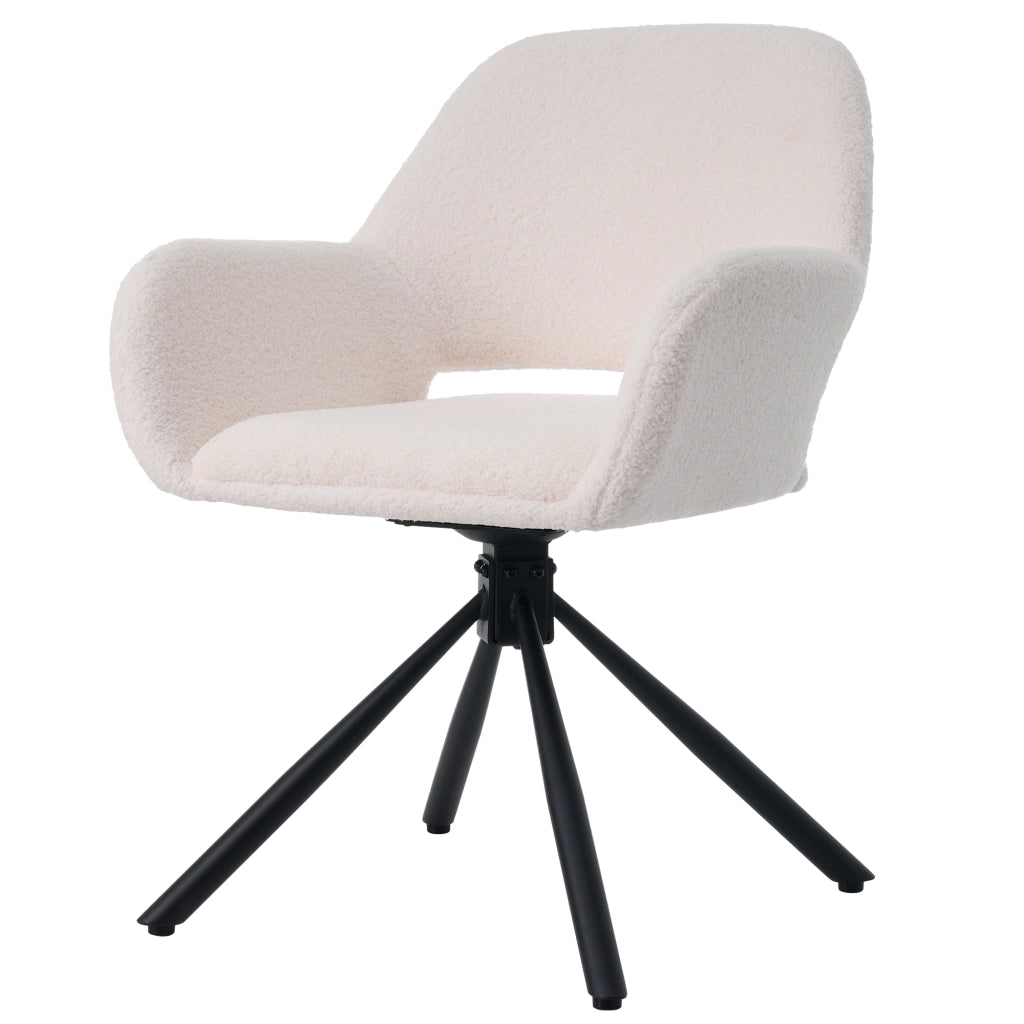 Sedie da Pranzo Girevoli con Braccioli ¨C MINIMAL ¨C Set 4 Pezzi, Tessuto Sherpa, Bianco, Moderno
