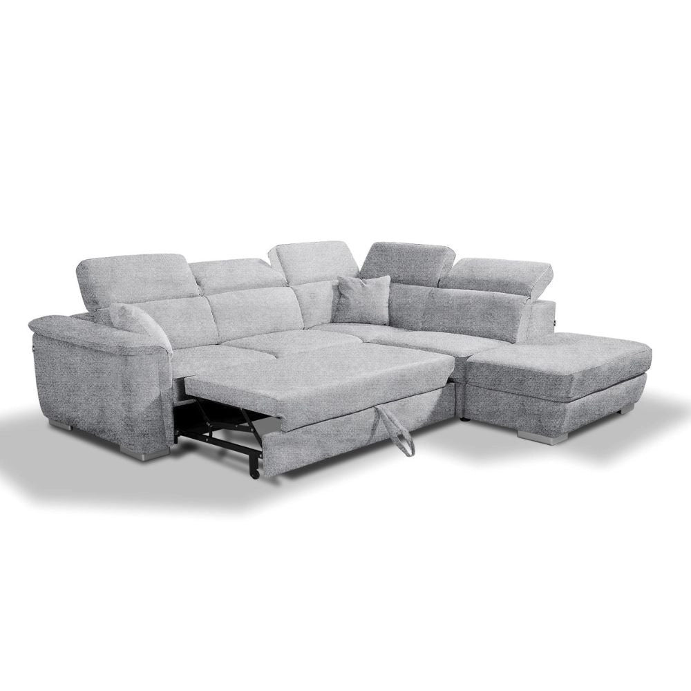 Divano angolare Carovigno con letto roller penisola destra pouff contenitore in tessuto teddy Arizona 101 grigio