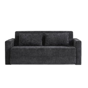 Divano letto 2 posti con funzione letto; USB; portabicchieri e tasche laterali in chenille nero e grigio