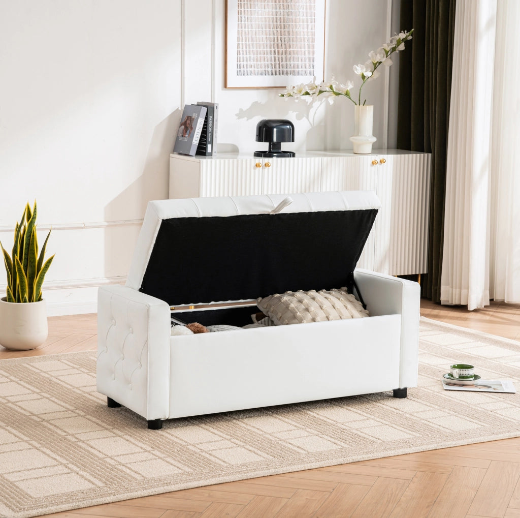 Panca contenitore imbottita bianca 122 cm