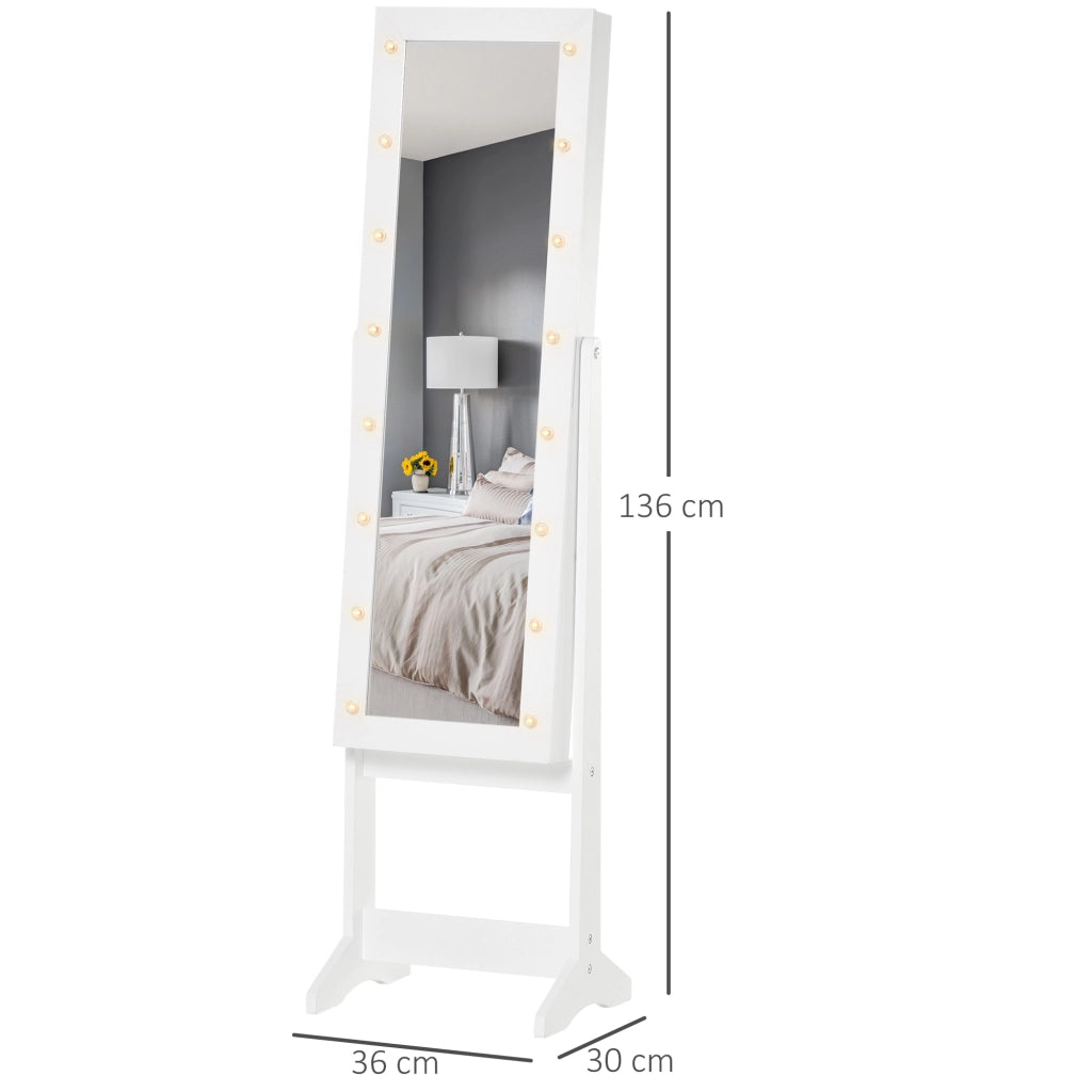 Organizzatore Gioielli Specchio Illuminato LED ¨C zephmum ¨C Bianco 36x30x136 cm