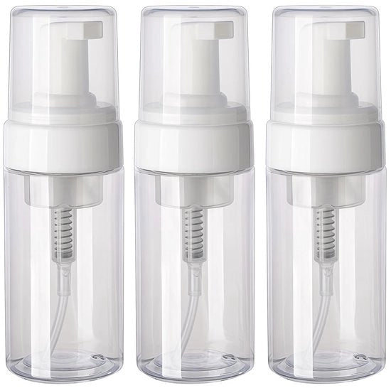 Set di flaconi in schiuma 3 in 1 - 100 ml - Flacone riutilizzabile - Materiale trasparente in plastica - Imbevibile per viaggi - Duraturo e riutilizzabile - Dispensatore di sapone
