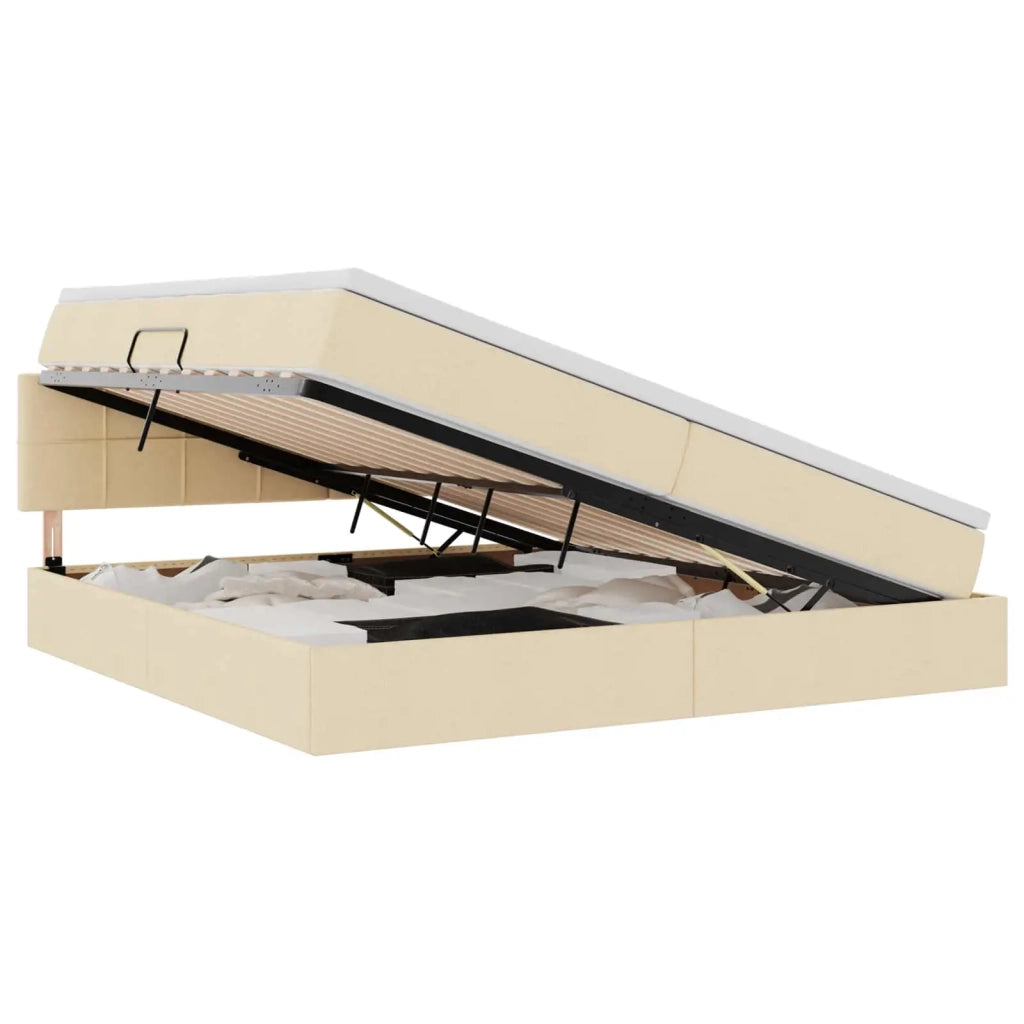 Letto con contenitore e LED con led Crema 200 x 200 cm Tessuto 3371170