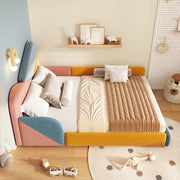 Letto imbottito 140x200 cm con protezione laterale; patchwork in velluto blu multicolore