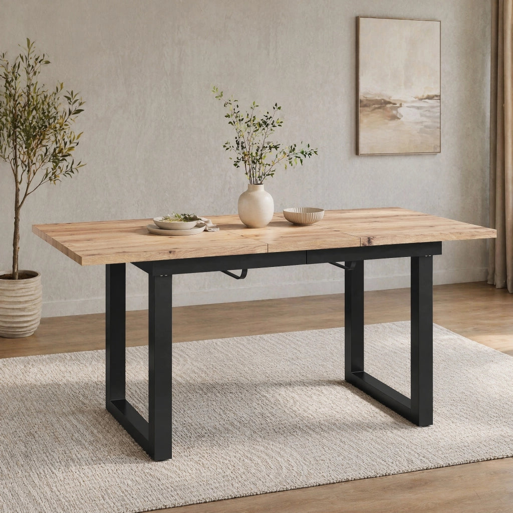 TAVOLO DA PRANZO ALLUNGABILE 140/180 x 80 x 75 cm MDF Nero/Naturale