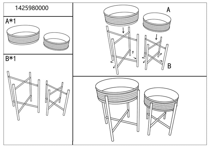 Set 2 Portavasi Ø40x50-35x40 cm in Metallo Ciotole Rimovibili