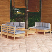 Set Divani da Giardino 7 pz con Cuscini Grigi Massello di Pino 3096213
