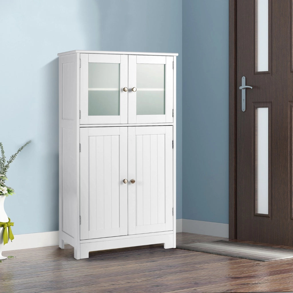 Armadietto del bagno con ante di vetro e mensole regolabili-Mobiletto da bagnoOrganizer multiuso per corridoio salone bagno Bianco