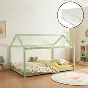 Letto per Cameretta Cerro a Forma di Casetta con Materasso 140 x 200 cm Menta Verde [en.casa]