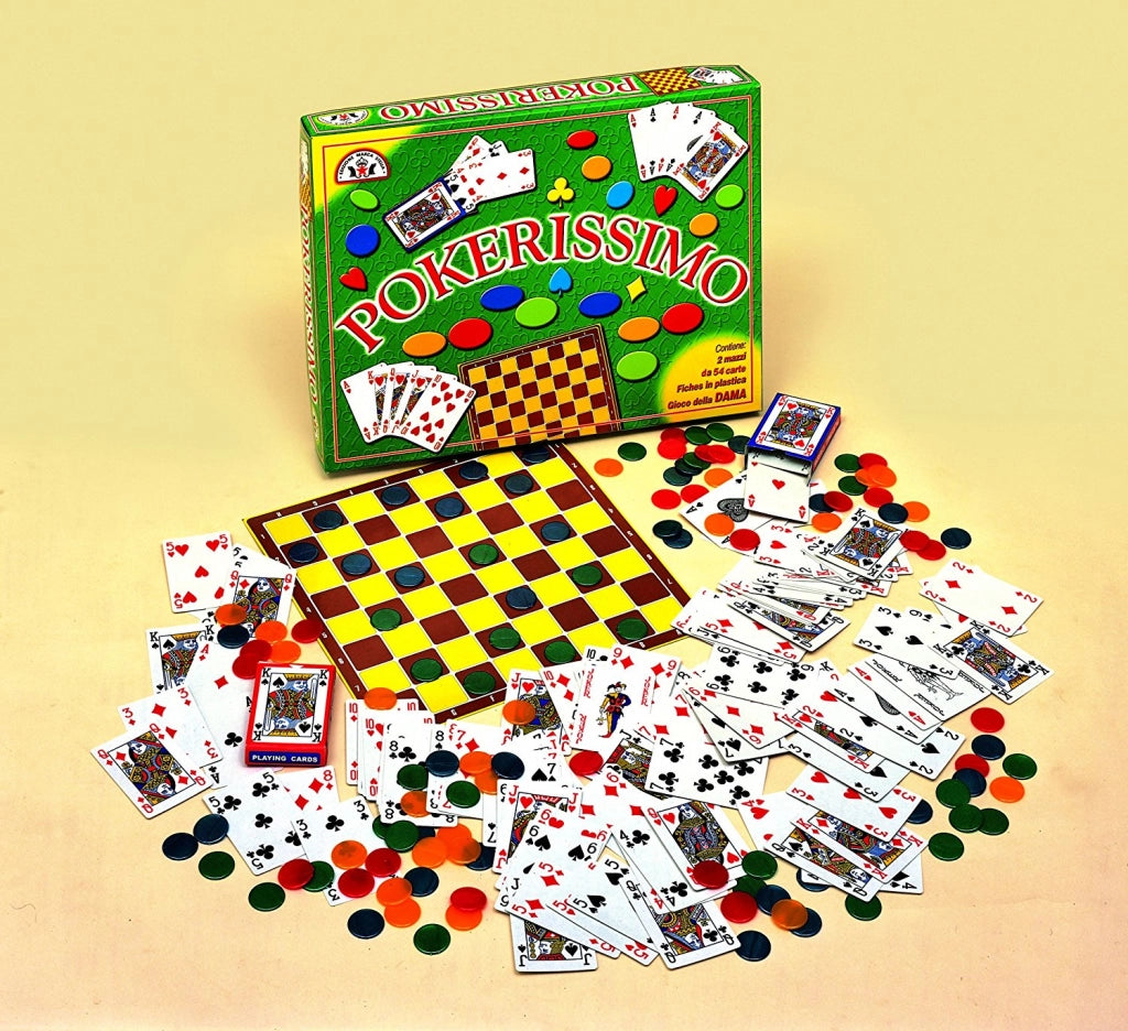 POKERISSIMO SET DI POKER DUE MAZZI DA 54 CARTE FISHER IN PLASTICA IL GIOCO DELLA DAMA