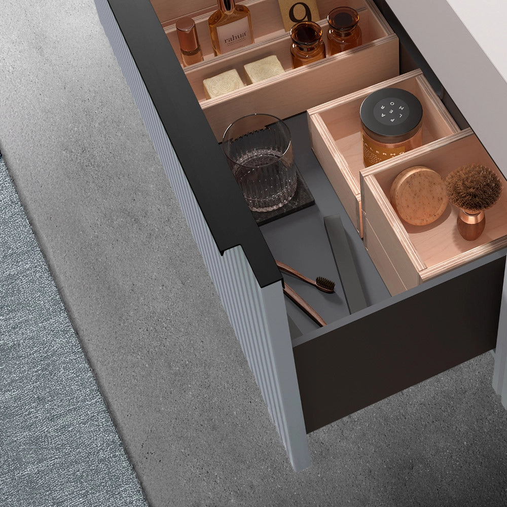 Mobile bagno sospeso 70 cm azzurro polvere cannettato con cassetto e lavabo Nara