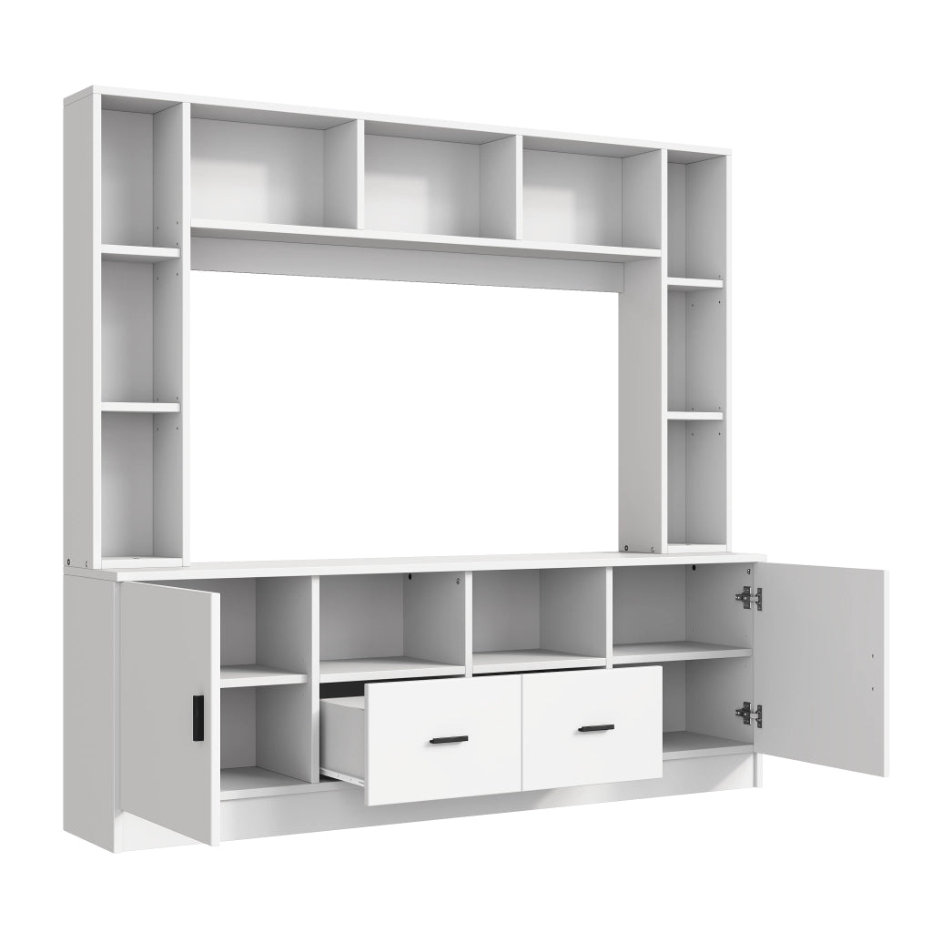 Mobile porta tv con 2 ante, 2 cassetti e 11 vani, per soggiorno, in pannello truciolare, bianco, 180 × 35 × 170 cm