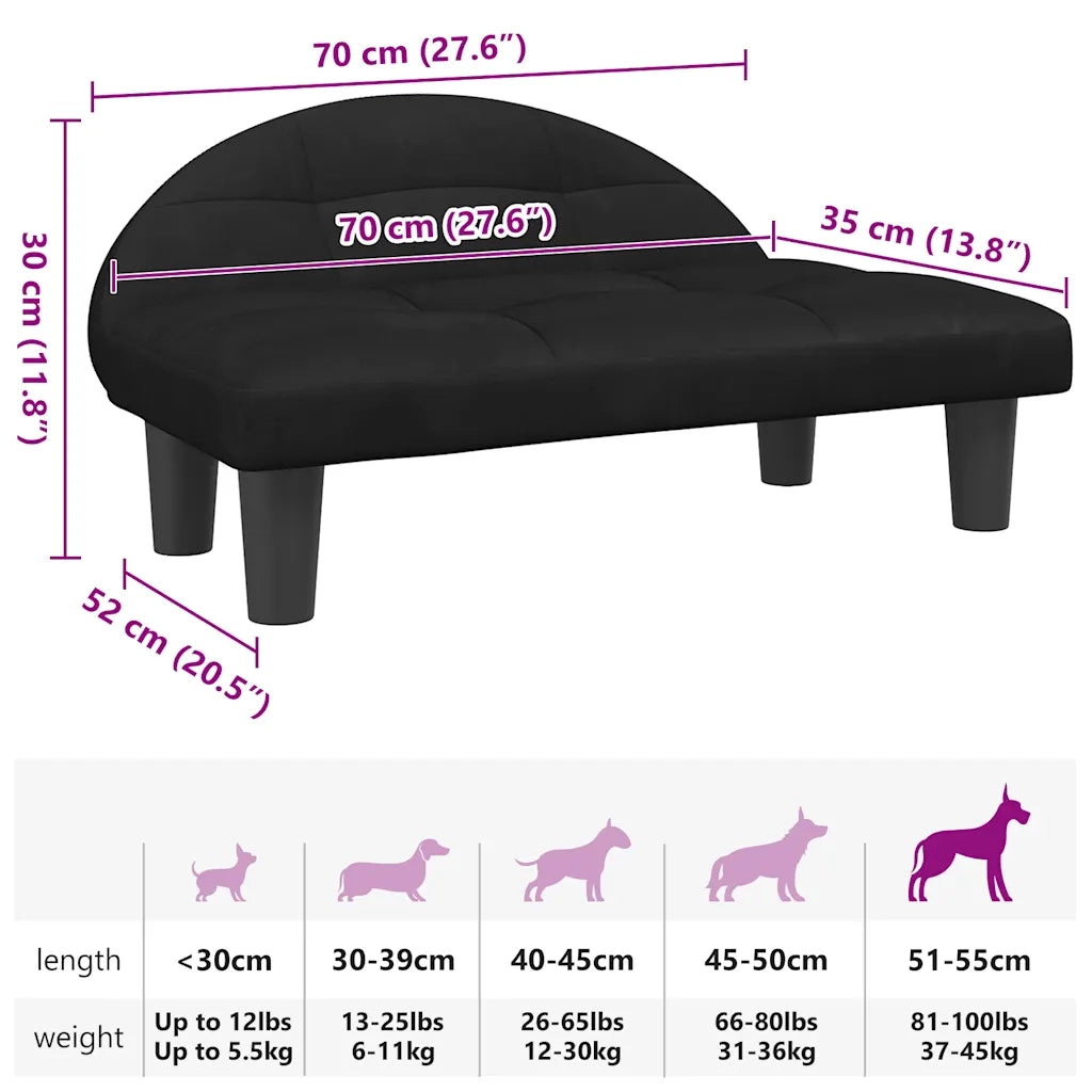 Lettino per Cani Nero 70x52x30 cm in Velluto 171942
