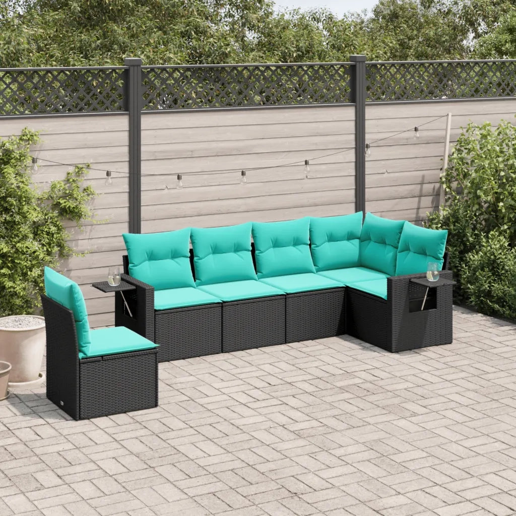 Set Divani da Giardino 6 pz con Cuscini Nero in Polyrattan 3220226