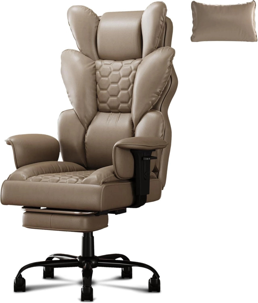 Sedia direzionale con poggiapiedi, ergonomica, da ufficio, regolabile, 90-135°, con schienale alto, in pelle PU, per computer, per casa e ufficio, marrone