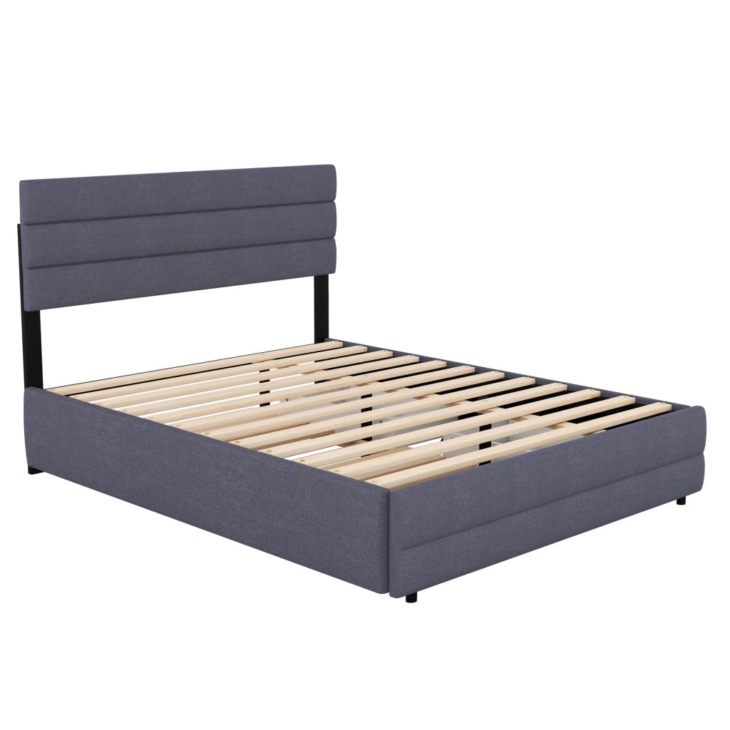 DESMIU Letto con Cassetti 140 × 200 cm 2 posti con 2 cassetti e letto estraibile, senza materasso, grigio