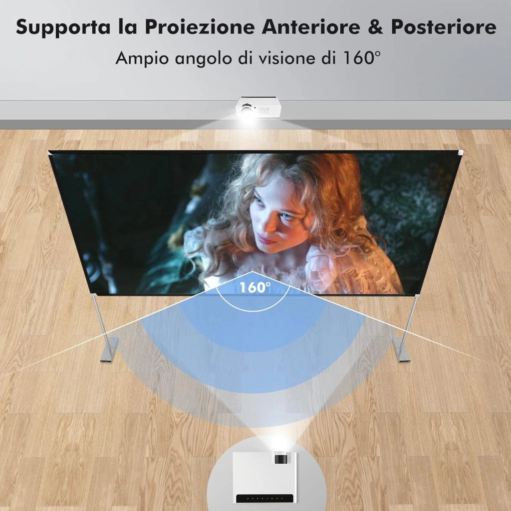 Schermo per Proiettore da 100 Pollici con Supporto, Schermo Cinematografico con Angolo di Visione di 160°, Tessuto Premium, Telaio in Alluminio e Base in Acciaio