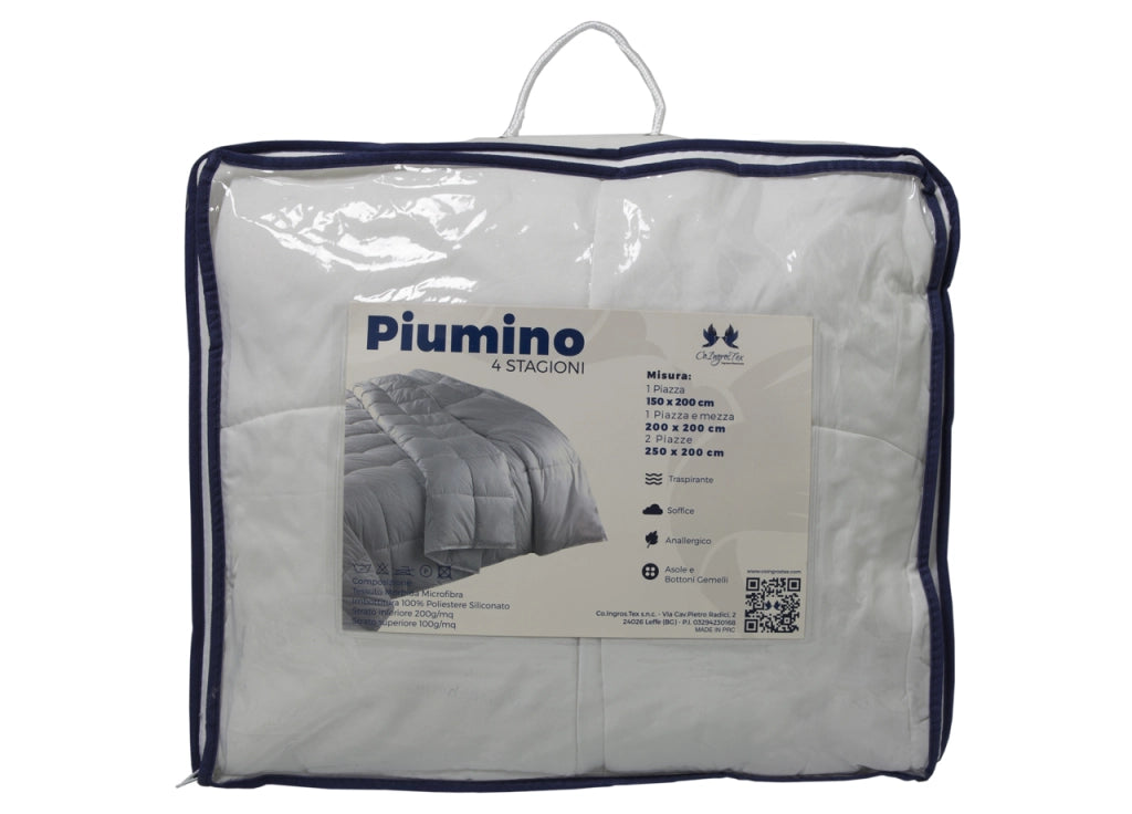 Interno Piumino Antiacaro Piumone Letto 4 Stagioni Estate Inverno Bianco Lavabile - Piazza E Mezza - 4 Stagioni