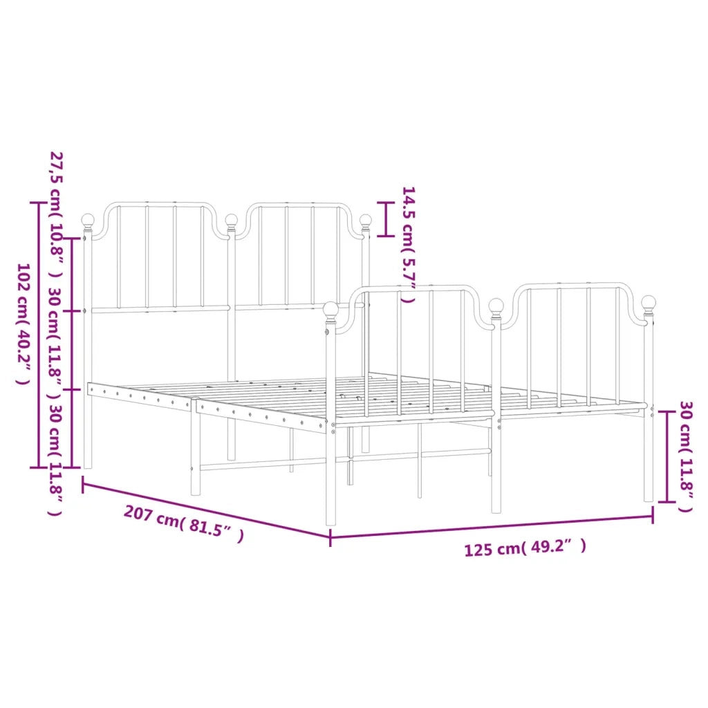 Giroletto con Testiera e Pediera-Struttura Letto Metallo Bianco 120x200 cm 766148
