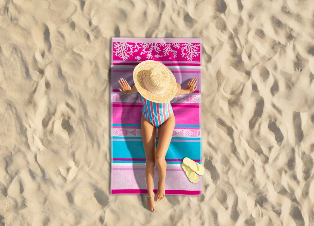 Telo Mare Jacquard Spugna Asciugamano Spiaggia Disegno Malta - Telo Mare - Rosso-Beige