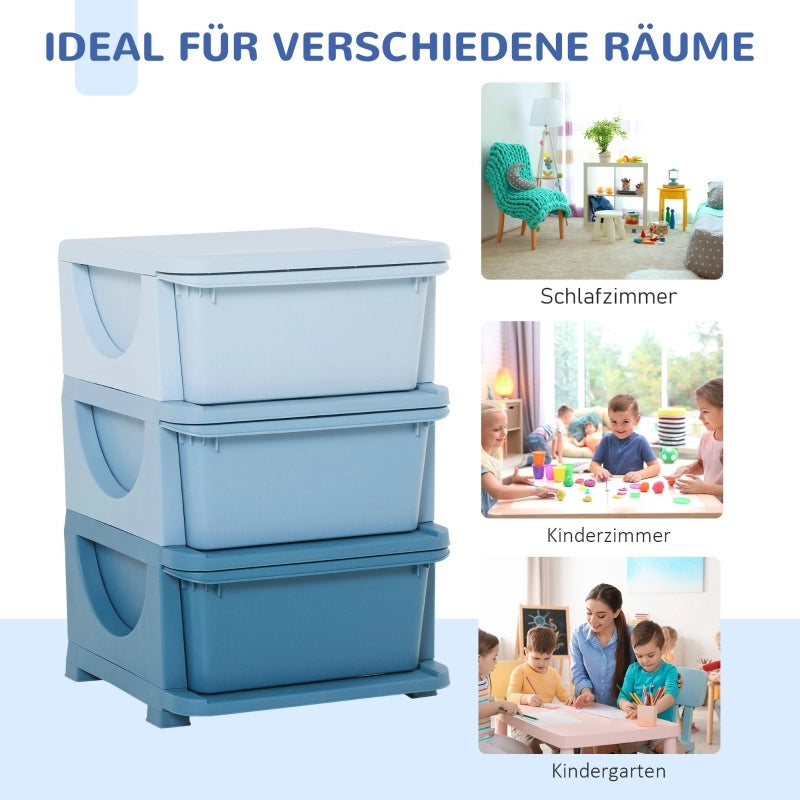 SCATOLA CONTENITORE per bambini a 3 cassetti 37x37x56,5 cm Blu