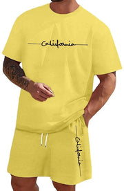 Set di jogging per uomo - Abbigliamento completo - Cappuccio corto/T-shirt - Shorts - Misto poliestere morbido - Comfort di abbigliamento sportivo