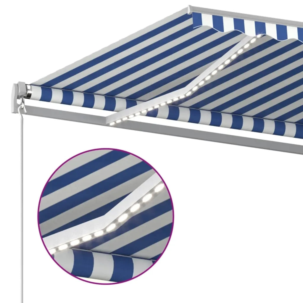 Tenda da Sole Retrattile Manuale con LED 400x350 cm Blu Bianco cod mxl 43678