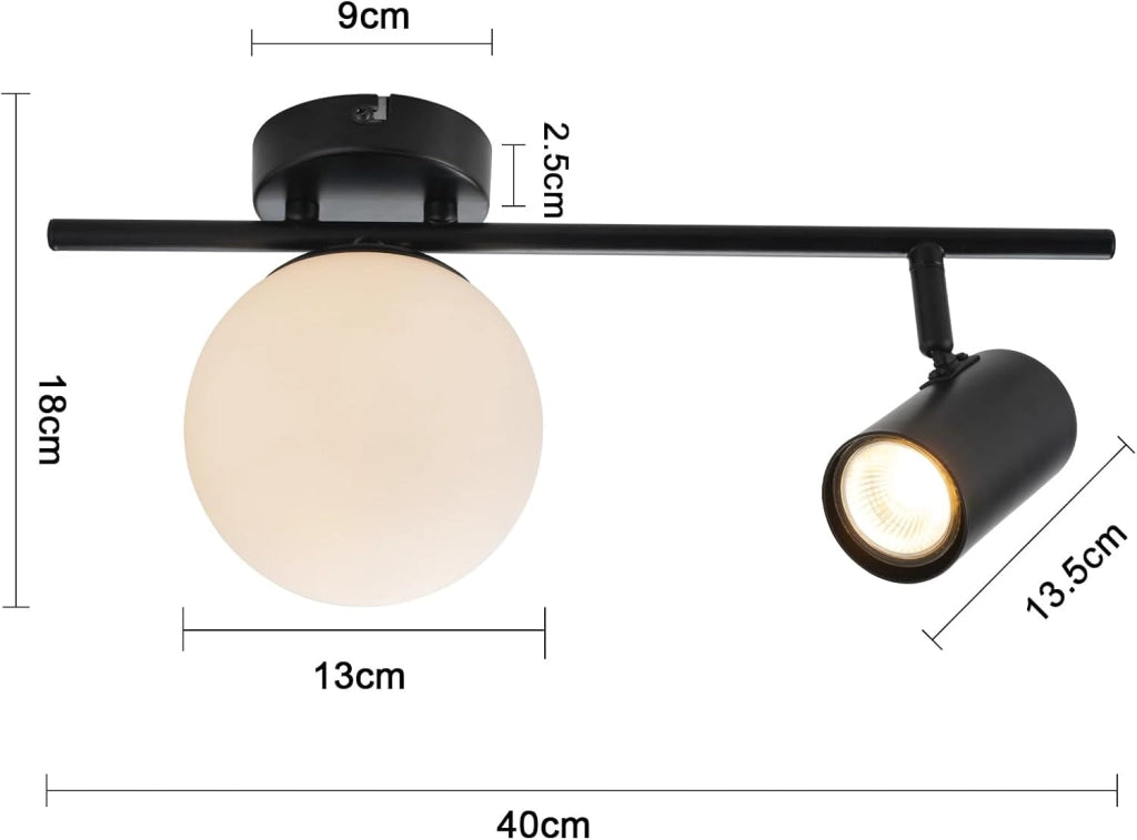 ZMH Faretto da soffitto 2 fiamme E14 moderne metallo sfera vetro 40cm per corridoio cucina