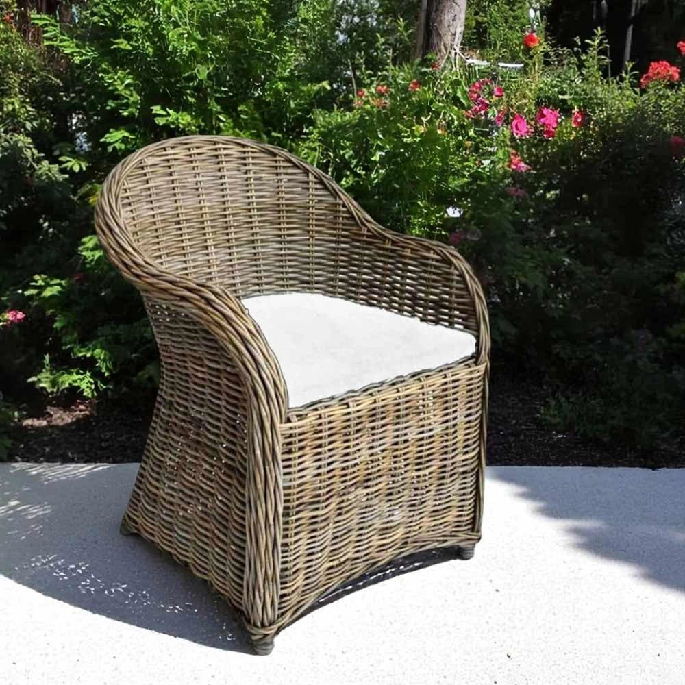 Poltrona Roma in rattan naturale intrecciato grigio con cuscino in omaggio