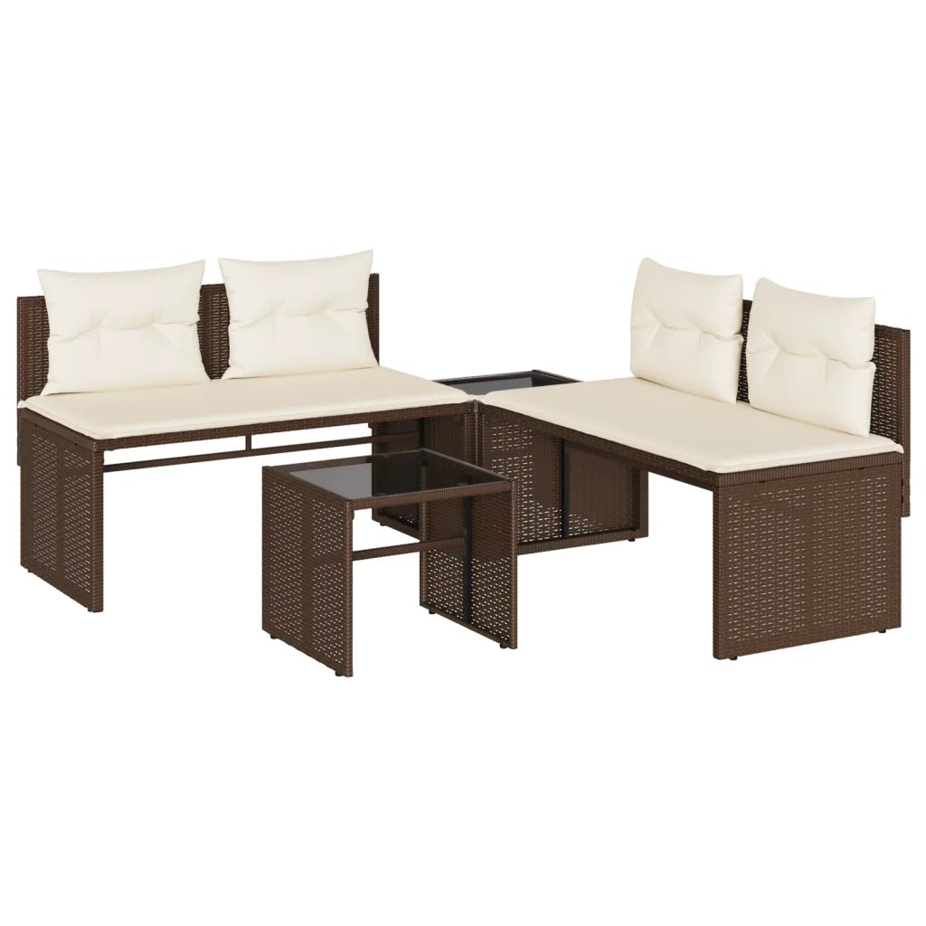 Set Divano da Giardino 4 pz | Set Salotto da Giardino con Cuscini Marrone in Polyrattan