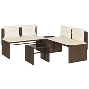 Set Divano da Giardino 4 pz | Set Salotto da Giardino con Cuscini Marrone in Polyrattan