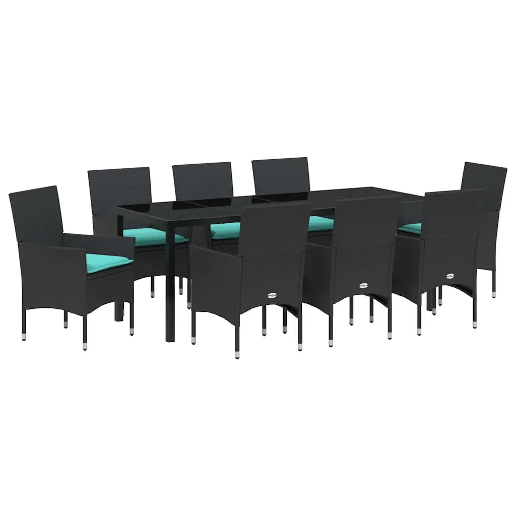 Set di tavolo e sedie con cuscino 9 pcs Nero Rattan in PE 3379841